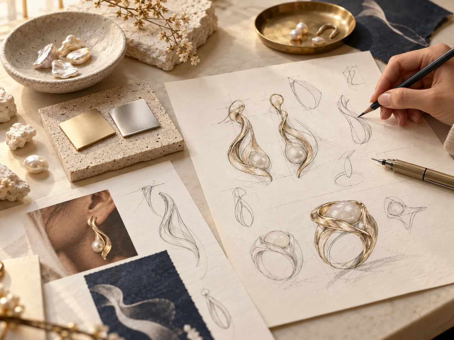Illustrative jewelry design worktable concept